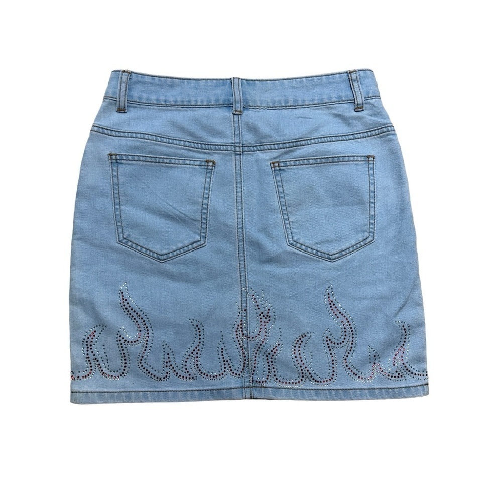 Superdown Revolve Rhinestone Flame Denim Mini Ski… - image 8